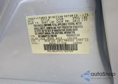 2012 Nissan Sentra 2.0 из США, поврежденный, VIN 3N1AB6AP1CL765709